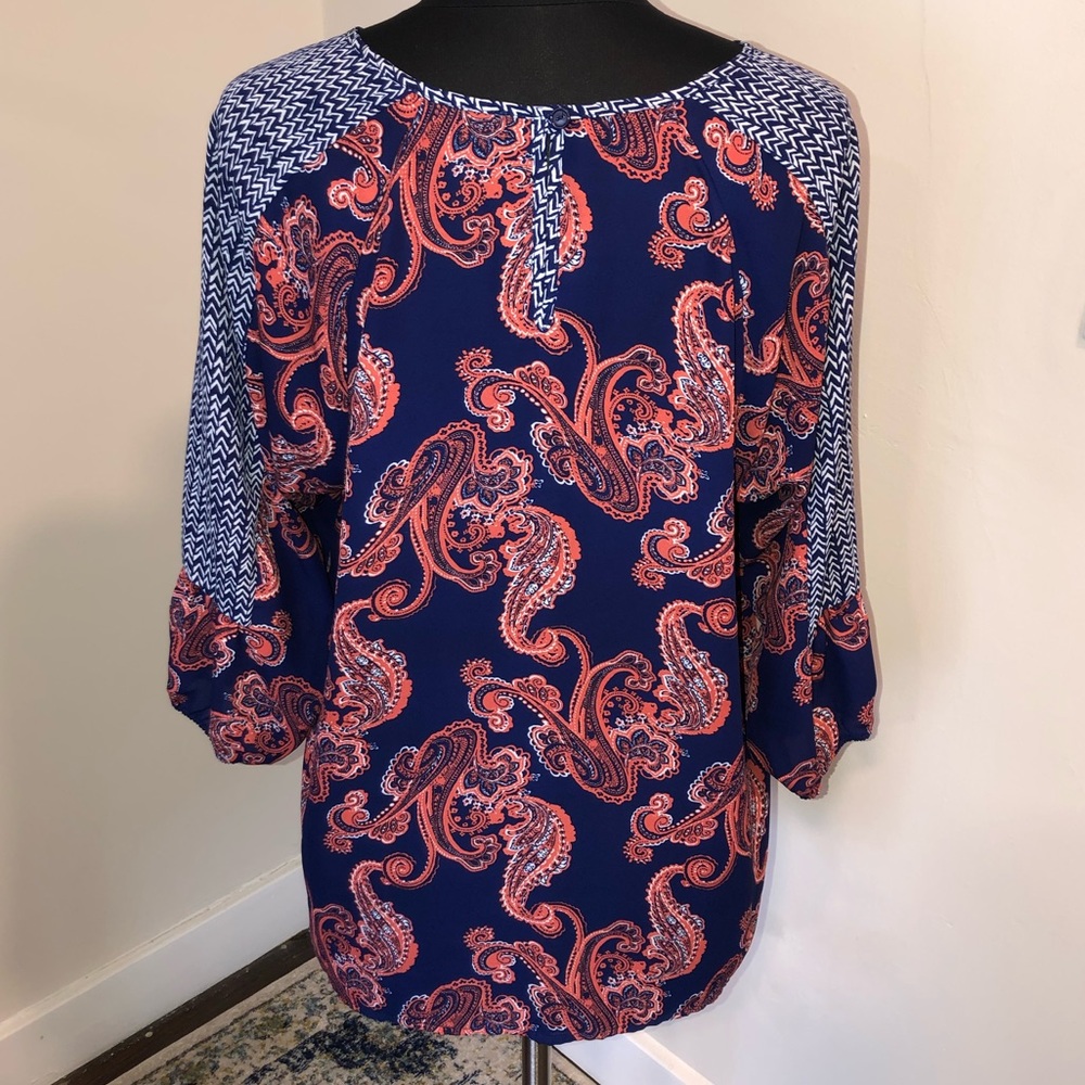 F21 Blue & Coral Paisley Blouse PLUS SIZE!!! - Picture 4 of 6